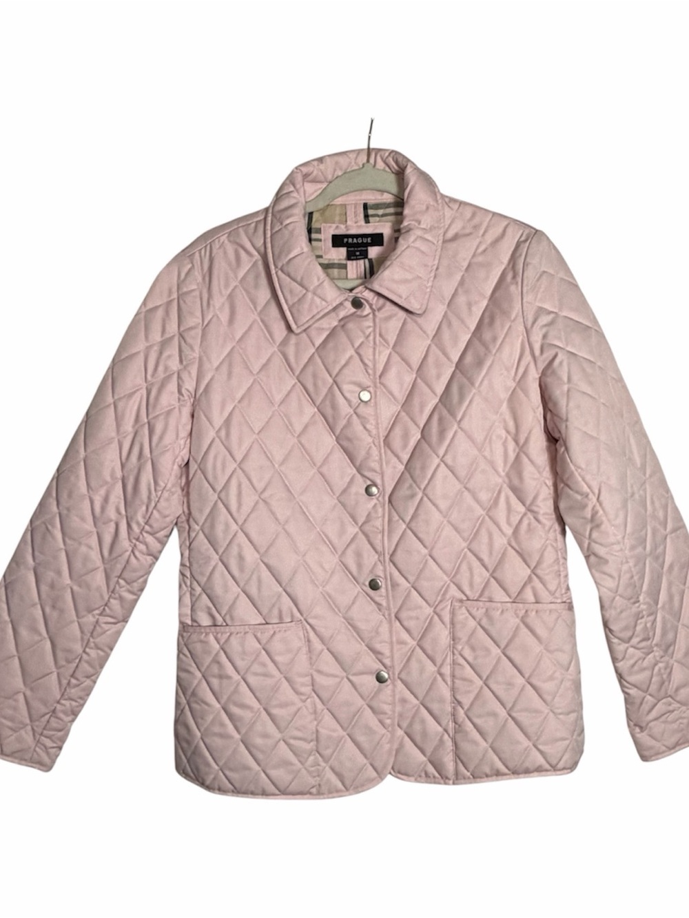 Prague Quilted Snap Jacket Plaid Lined Womens M Light Pink Drop Pockets